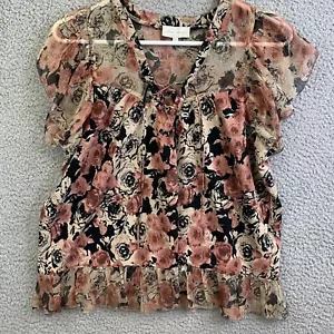 Lucky Brand Damen Bluse mit Schnürung und Rüschen Gr. Small geblümt transparent leicht - Bild 1 von 6