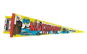 Mackinaw City Michigan Souvenir Pennant, Imprint Art, 25" UNCUT x NEW, Vintage - Picture 1 of 2