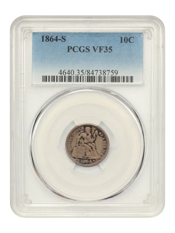 1864-S 10c PCGS VF35 Cover