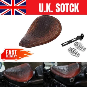 Brown PU Leather Motorbikes Driver Solo Seat+Spring For Harley Sportster Bobber - Picture 1 of 11