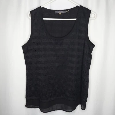 Camiseta sin mangas Essentials Milano de malla para mujer XL negra textura transparente forrada a rayas cuello redondo Foto 1 de 4