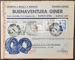 ESPAGNE, lettre a entete CENSURE par avion pour ALLEMAGNE. Obl ESTAFETA SUCURSAL - Picture 1 of 2
