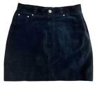 Vintage 1990s Versace Logo Jeans Couture Dark Blue Suede Mini Skirt Size 30/44