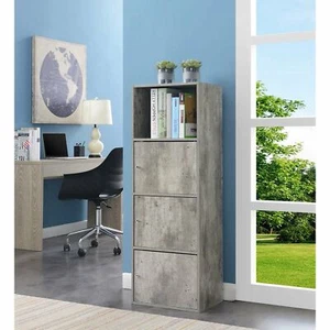 Gabinete de almacenamiento de 3 puertas con acabado gris abedul madera organizador de 4 estantes librería despensa - Imagen 1 de 4