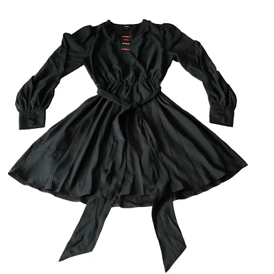 Express Wrap Dress Womens Size XS Black Belted Lined Stretch Long Sleeve - Image 1 of 4