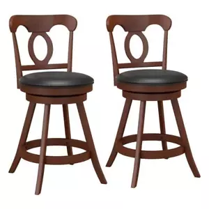 Costway Ergonomic Backrest Wood Counter Stool with Sponge Seat Black (Set of 2) - Picture 1 of 9