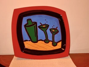 Vintage 16" Platter/Tray Hand- Painted  shaker &Martinis Signed  by Artist  - Picture 1 of 4
