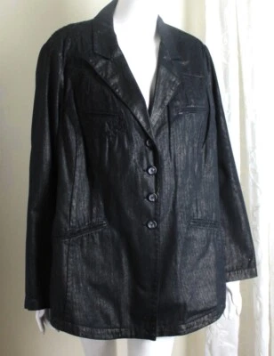 Amazing Coldwater Creek Talla 20 Negro Brillo Jean Chaqueta Blazer Funciona 1X Foto 1 de 4