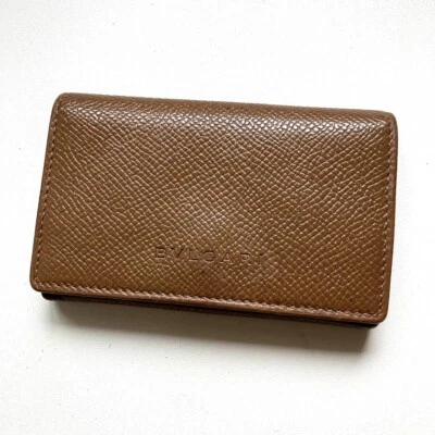 BVLGARI Auténtico Cuero Monedero Estuche para Tarjetas Camel Foto 1 de 4