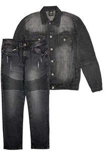 Men's Biker Denim Jean Suit Classic Fit 2-Piece Outfit - Picture 1 of 5