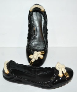 TORY BURCH BLACK PATENT LEATHER NAUTICAL ROPE BOW BALLETS WOMEN SZ 6.5 M *EUC* - Picture 1 of 9