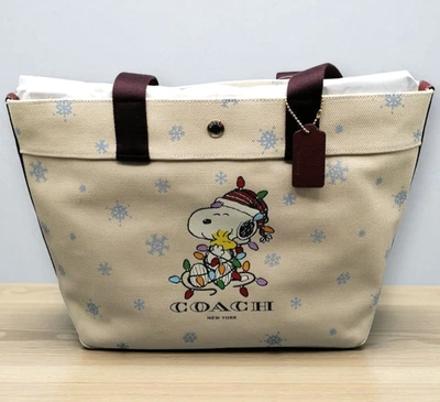 COACH x Peanuts Snoopy Canvas Leather Tote Bag with Tag & Shoulder Strap UNUSED - Image 1 of 4