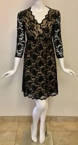 Max Studio 3/4 Sleeve Black & Beige Pullover Empire Waist Lace Dress Size M - Picture 1 of 7