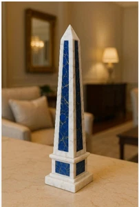 18 Zoll zwei Stck. Weiß Marmor Obelisk Intarsien Blau Lapis Zuhause Zimmer Büro Dekor Kunst - Bild 1 von 3