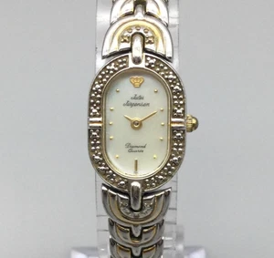 Vtg Jules Jürgensen Ladies Diamond Watch 17mm MOP Oval Dial New Battery 6.25" - Picture 1 of 15