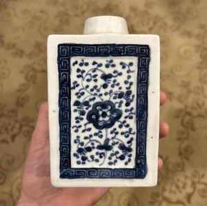 Antique Chinese Porcelain Blue and White Tea Caddy 19th century Export Signed - Picture 1 of 17