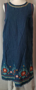 J. Jill Denim Dress Women's XS Blue Shift Embroidered Floral Pockets Fringe - Picture 1 of 11