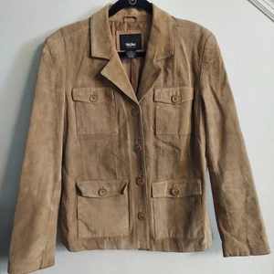 MOSSIMO Women's Button Down Beige Genuine Leather Shell Jacket Sz Large - Picture 1 of 7