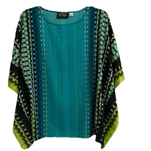 Bob Mackie Poncho Damen türkis schwarz grün Boho Kunst zum Tragen modern abstrakt XXS - Bild 1 von 12