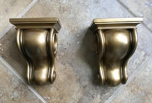 Vintage Pair Resin Sconce Gold Curtain Rod/Swag Holders 1-5/8" Opening - Picture 1 of 16