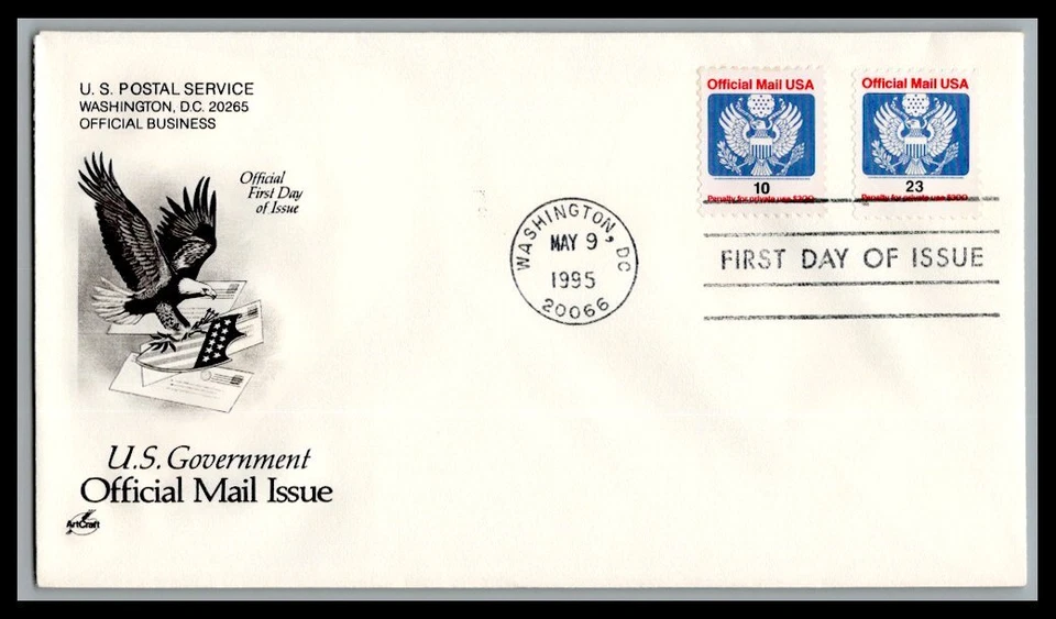 US FDC # O158 34c Official Eagle & Shield ArtCraft   1995, 0a1154 - Image 1 of 1