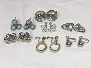 Lote Pendientes Tono Plata Tornillo Trasero Vidrio Imitación Perla Turquesa Gemas 7 Pares - Imagen 1 de 14