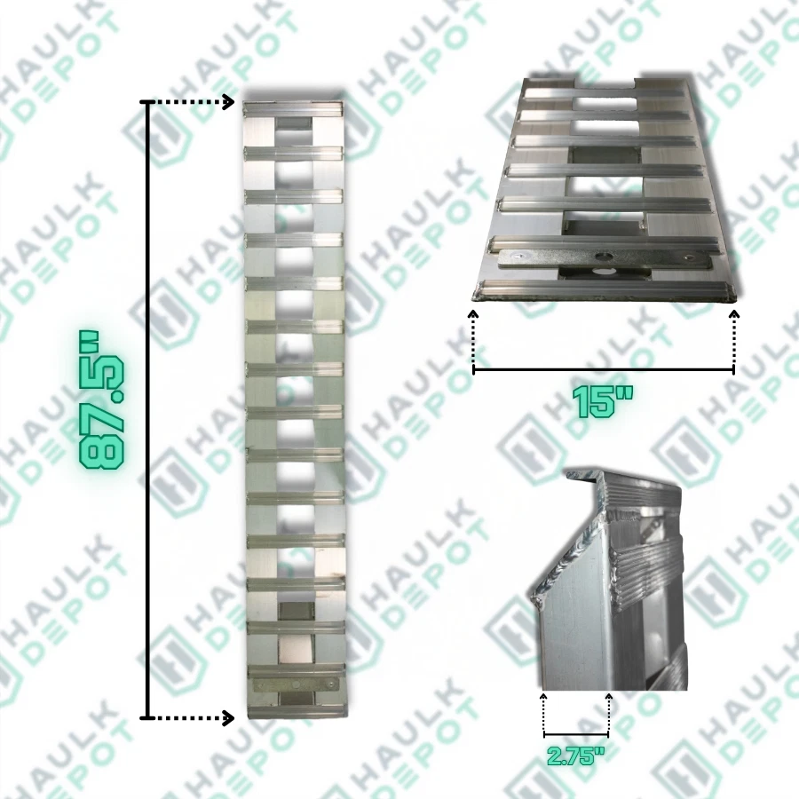 Pair of 87.5''X15'' 10000 LBS Aluminum Trailer Ramps Hook End - Image 1 of 4