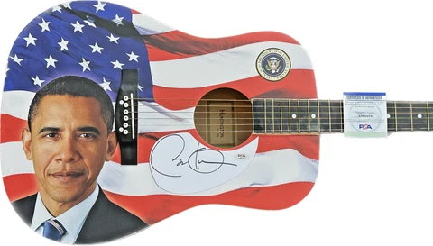 BARACK OBAMA SIGNED 44TH PRESIDENT AUTOGRAPHED ARTWORK GUITAR USA FLAG PSA/DNA Cover