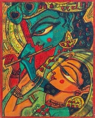 Radha Krishna | Handmade Painting | Cotton Canvas | Acrylic Color - Image 1 of 2