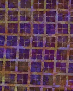Hoffmann Batikstoff, kariert in lila und gold meliert, halbe Meterware - Bild 1 von 1