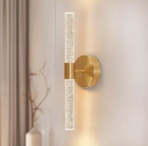 Gold Wall Sconce - Modern Crystal Bathroom Vanity Lighting Fixture 3000K LED NEW