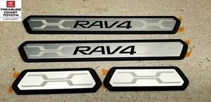 NEW OEM TOYOTA RAV4 2019-2021 STAINLESS STEEL DOOR SILLS PROTECTORS 4 PIECE SET - Picture 1 of 5
