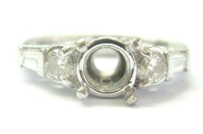 Round & Baguette Diamond Semi Mount Ring Platinum .54Ct ( 6mm Round ) - Image 1 of 4