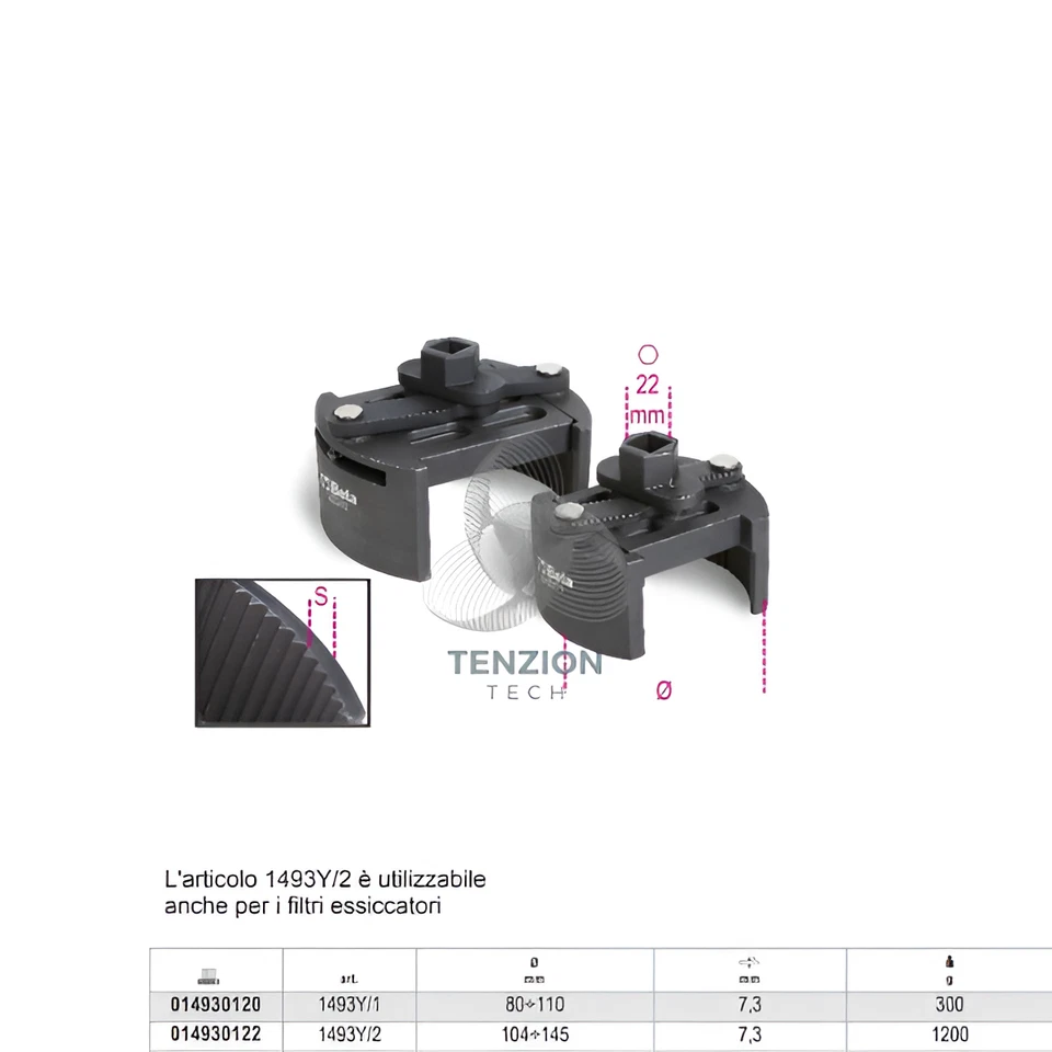Chiave Autoserrante Per Filtri Olio Dx Sx Pesante 1/2" - Beta 1493Y - Immagine 1 di 1