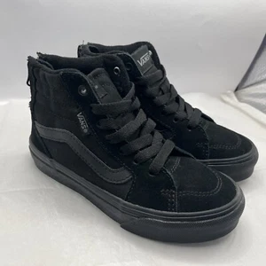 Vans All Black On Black High Top Zip Lace Shoes Kids Size 12 New No Box - Picture 1 of 8