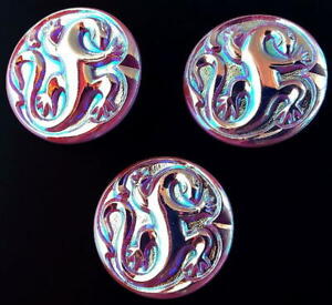 3 Czech PINK Glass Buttons #B108 - 27 mm or 1" - LIZARD