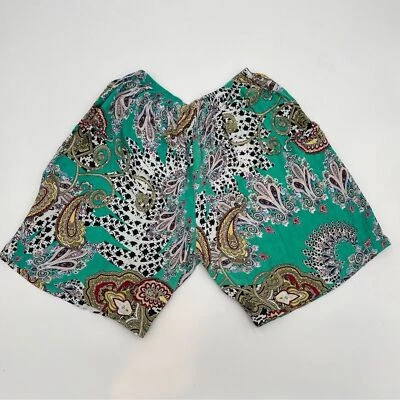 Pantalones Cortos Paisley Mujeres Ligeros Boho Cintura Elástica Pijamas Informales Verde Blanco Foto 1 de 4