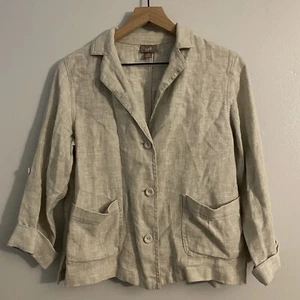 J Jill 100% Linen Blazer Jacket Size XS Light Gray Lagenlook Minimalist - Picture 1 of 7