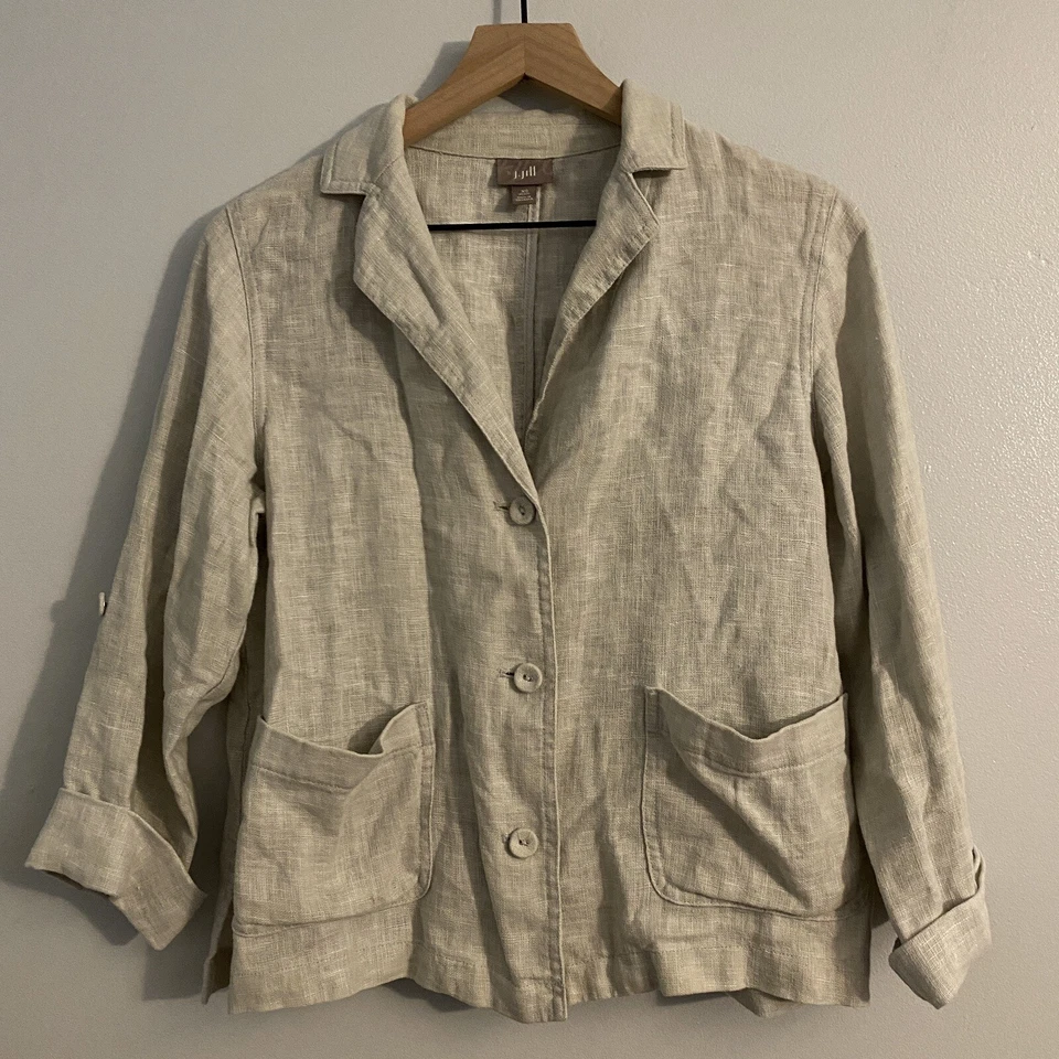 Chaqueta Blazer J Jill 100% Lino Talla XS Gris Claro Lagenlook Minimalista Foto 1 de 4