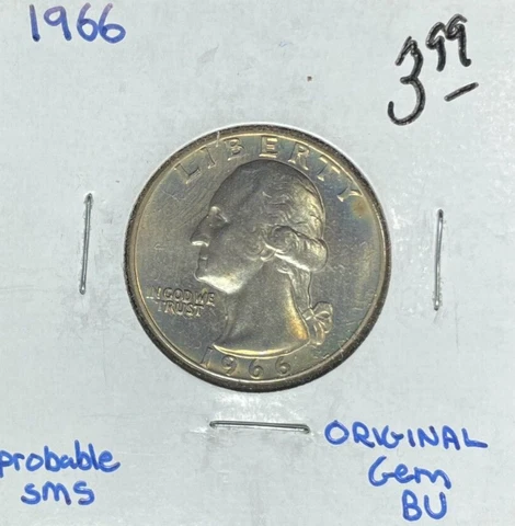 1966 WASHINGTON QUARTER ~ GEM/BU  - CLAD ~ PROBABLY SMS? ~BEAUTIFUL COIN~ Cover