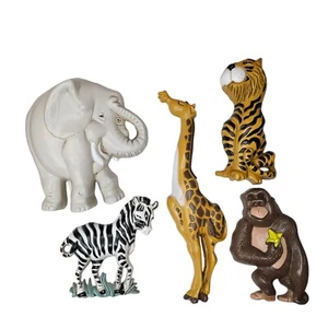 Vintage 90s Safari Animal Wall Hangings Plaques Set of 5 Nursery Kids Room Decor - Picture 1 of 11