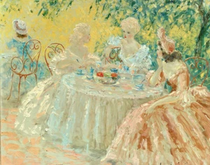 Louis Icart Conversation In The Garden Canvas Print 16 x 20 - Picture 1 of 4