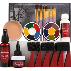 Colorful Face Paint with Fake Blood Liquid Latex Brushes Halloween Makeup Kit - Picture 1 of 23