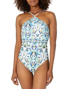 La Blanca Women's Draped High Neck One Piece Swimsuit, Multi/Riviera Renewal, 14 - Picture 1 of 2
