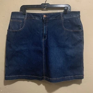 Women's Faded Glory Dark Wash Denim Plus Size Skirt/Skort Sz 18 Blue Pockets Y2K - Picture 1 of 5