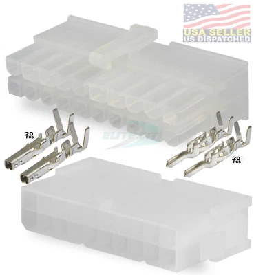 Molex 20 Pin Mini Fit Connector - Complete Set w/ 18-24 AWG (20 Circuits)