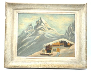 Ancienne peinture sur isorel paysage de montagne chalet, non signé, Cervin ? - Bild 1 von 6