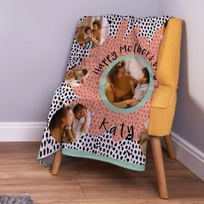 Manta de lana suave con diseño de foto del día de la madre de punto negro personalizada Foto 1 de 4