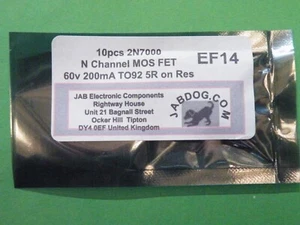 10 Piezas 2N7000 N Chanel MOS FET 60v200mA TO92 3g EF14 - Imagen 1 de 3