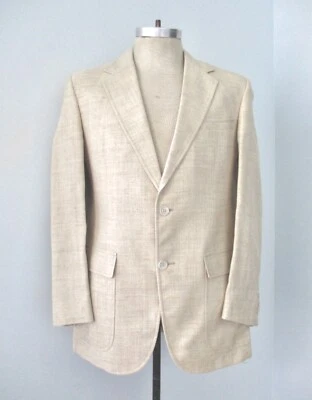 Vtg 70s Variegated Beige Ecru Linen? Golf Beach Boating Blazer Jacket Slim 38S - Image 1 of 4